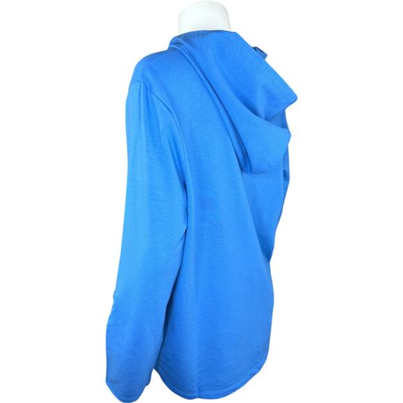 Denim & Co. Beach French Terry Roll Tab Sleeve Hooded Jacket Indigo Sea Medium - Picture 6 of 13